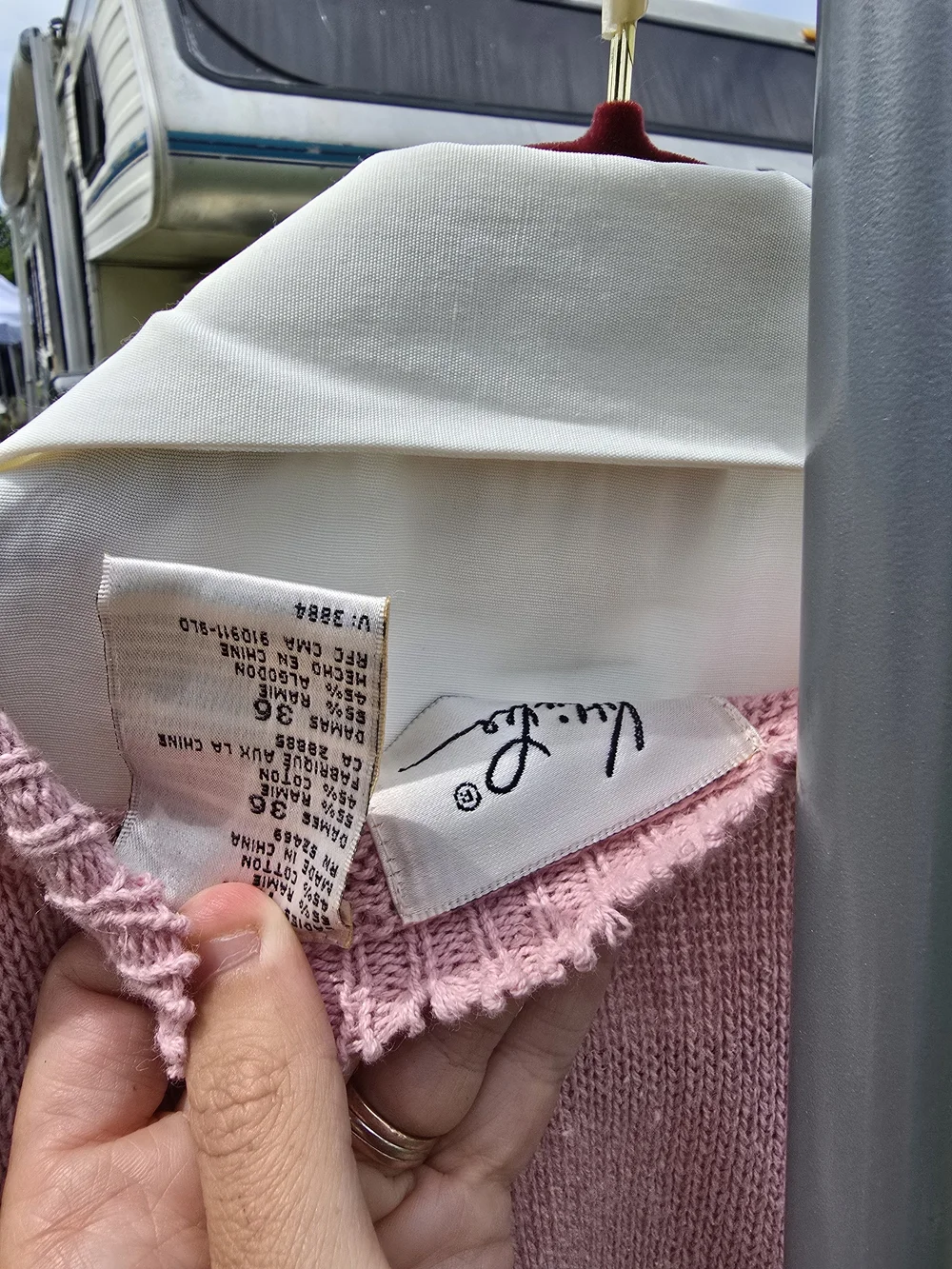 Vintage Grandmacore Plus Size Set: Pink Knit Vest + Cream Lace Blouse 16W 1X - Picture 5 of 6